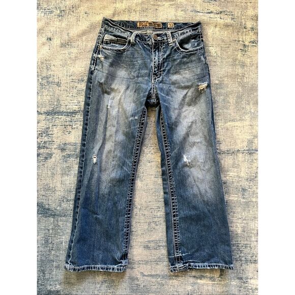 BKE Tyler Distressed Relaxed Fit Straight Leg Jeans 33 x 29 - Picture 1 of 8